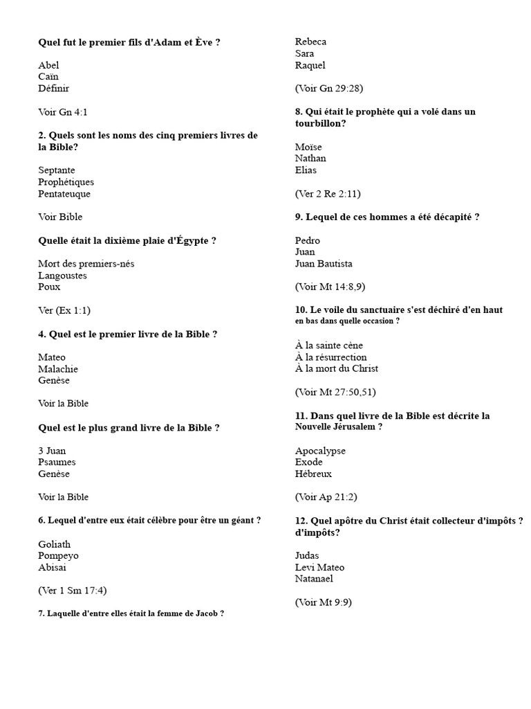 Questions Et Réponses Bibliques Faciles | PDF | Livre de la Genèse | Bible