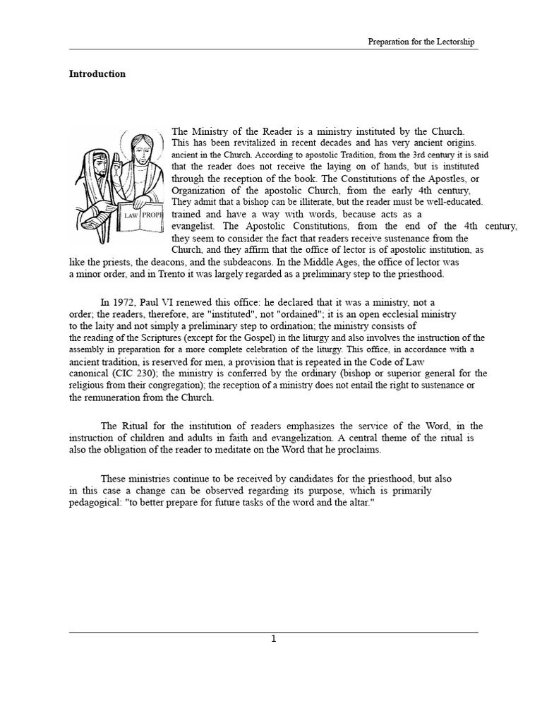 Ministry of Readers in Catholic Liturgy | PDF | Catholic Church | Clergy