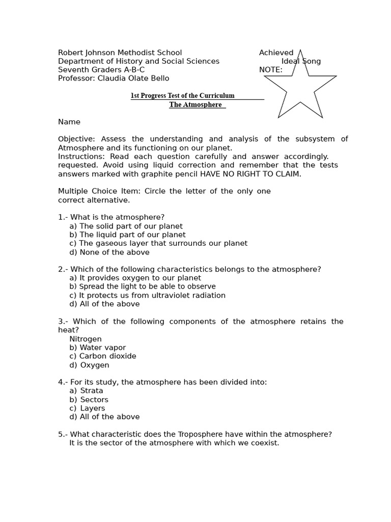 2nd Test (PAC No. 1 The Atmosphere) | PDF | Atmosphere Of Earth | Humidity