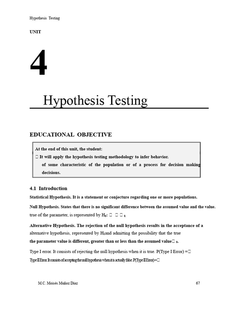 Myslide - Es 4 Hypothesis Tests | PDF | Type I And Type Ii Errors ...