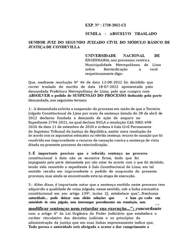 Decisão sobre Suspensão de Processo Judicial | PDF | Sentença (jurídico ...