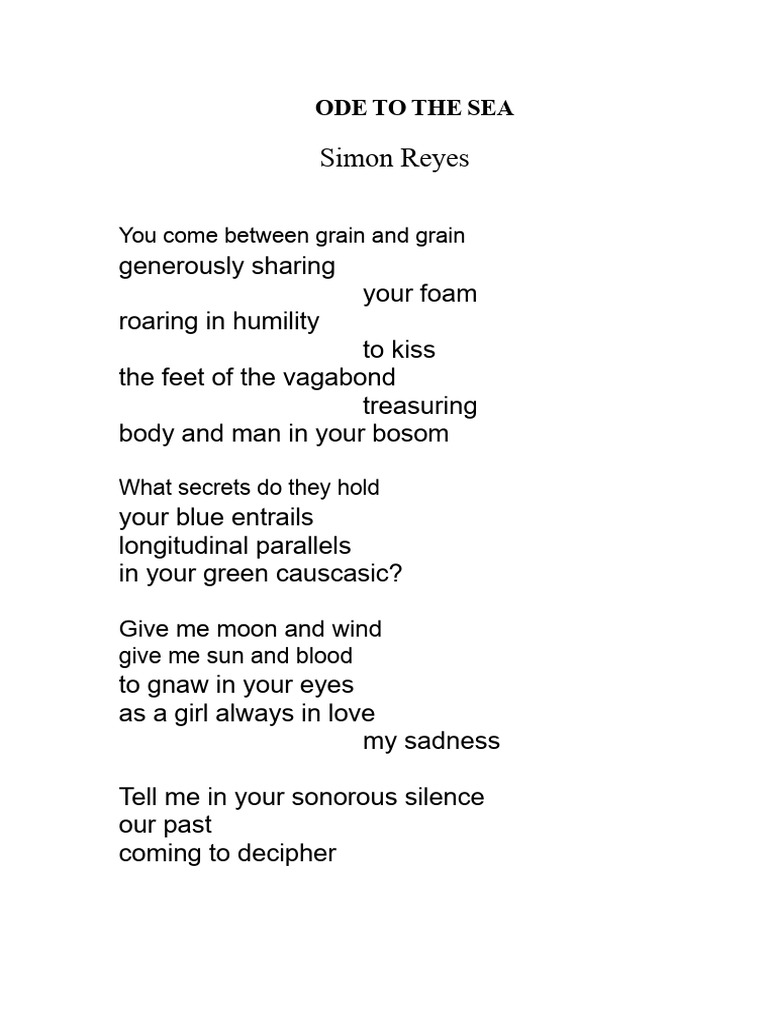 Ode To The Sea Simon Reyes | PDF