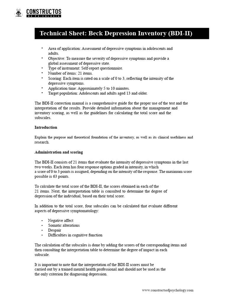Beck Depression Inventory Overview | PDF | Major Depressive Disorder ...