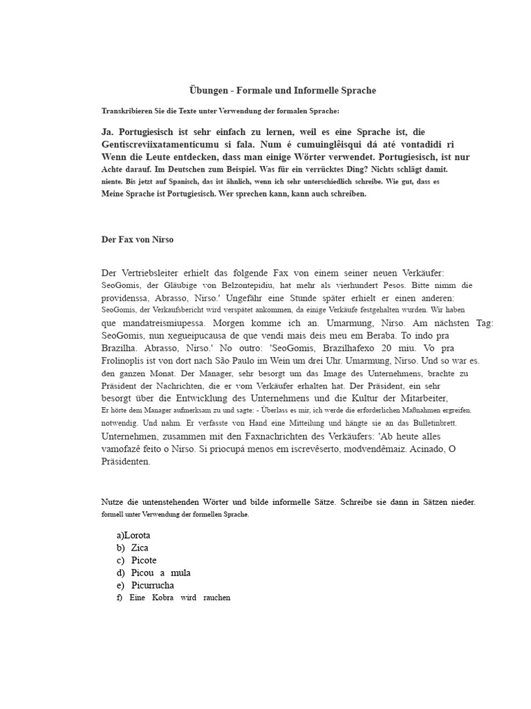 Übungen - Formelle Und Informelle Sprache | PDF