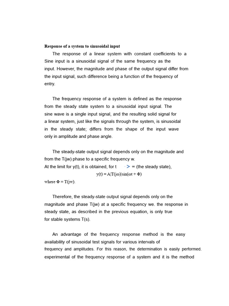 Sinusoidal Response of Linear Systems | PDF | Phase (Waves) | Sine Wave