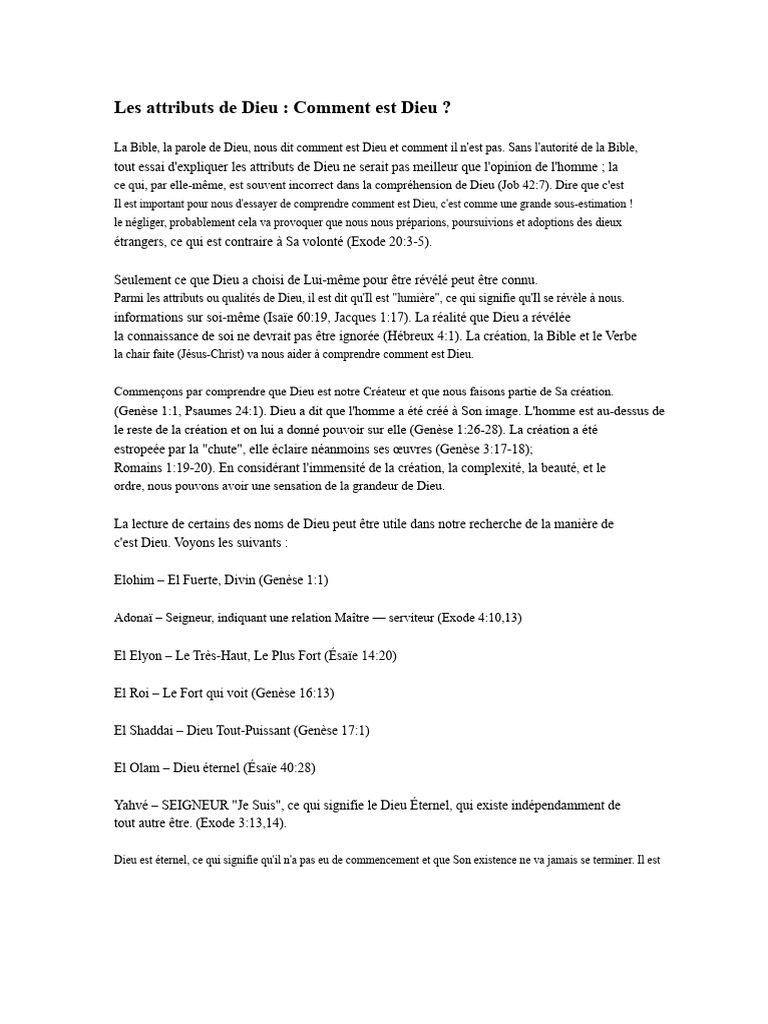 Attributs de Dieu selon la Bible | PDF | Dieu | Création (Bible)