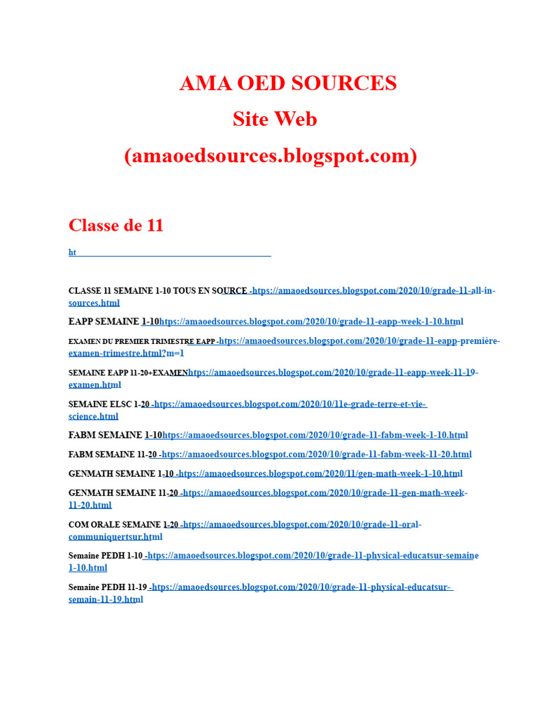 Grade 11 AMA OED Resources | PDF