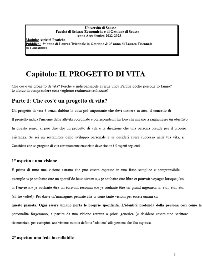 Il Progetto Di Vita | PDF