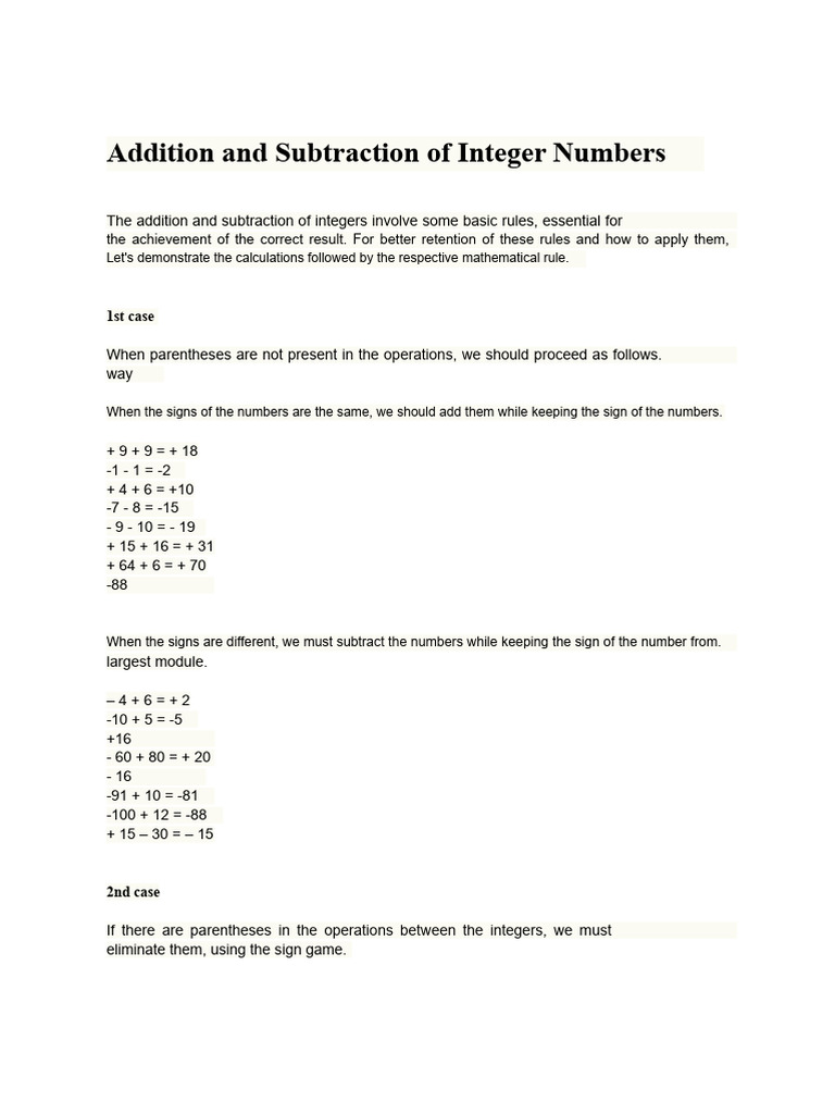 Integer Operations: Addition & Multiplication | PDF | Multiplication ...