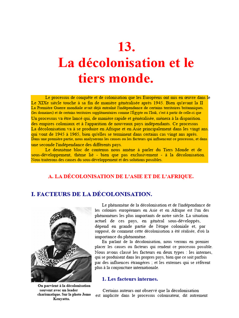 Décolonisation : Causes et Impact Tiers Monde | PDF | Sahara occidental ...