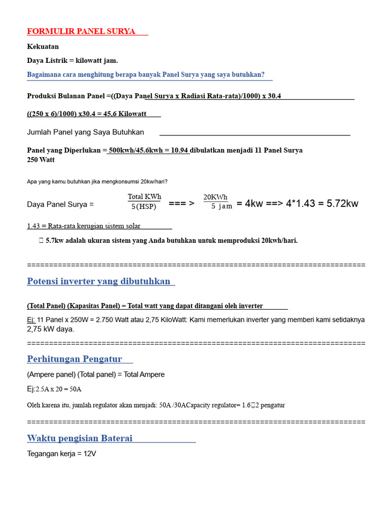 Formulir Panel Surya | PDF