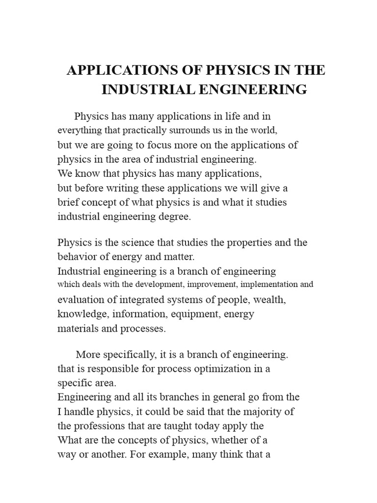 Physics in Industrial Engineering Applications | PDF | Industrial ...