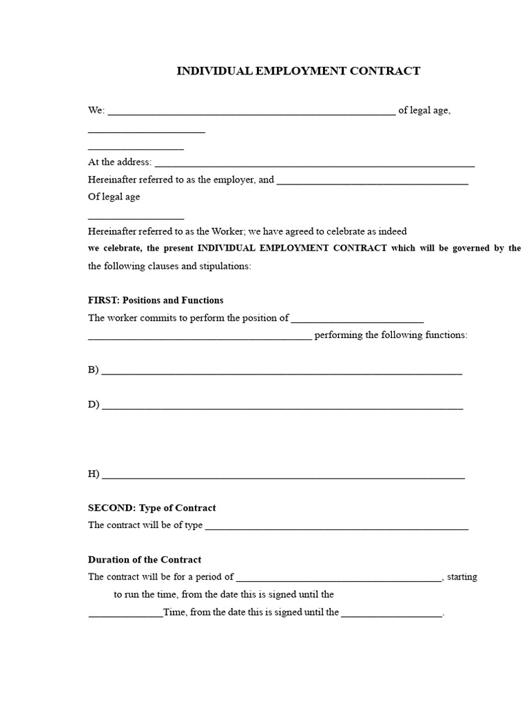 Individual Employment Contract Template | PDF | Employment | Working Time