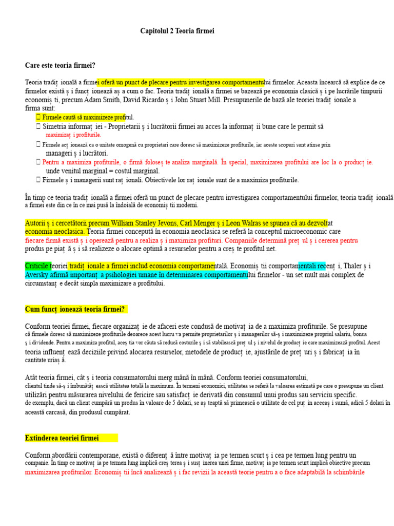 Capitolul 2 - Teoria Firmei | PDF