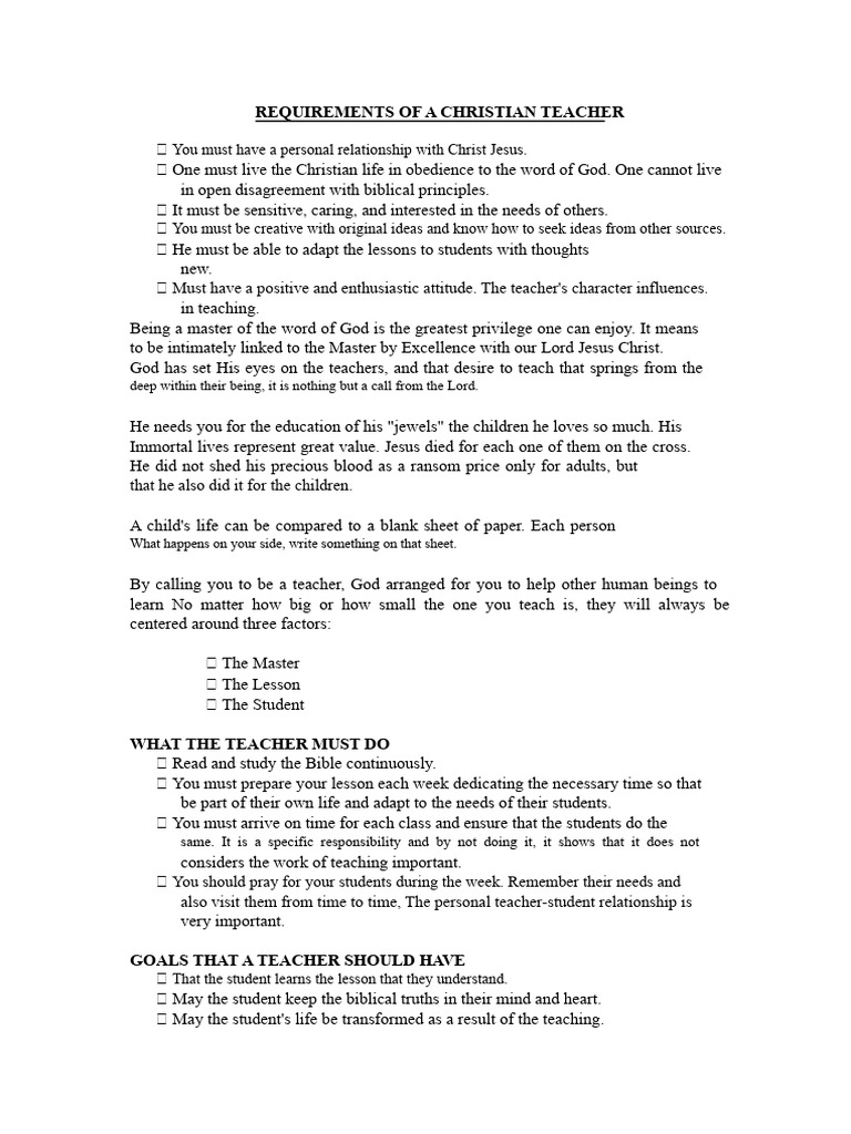 Requirements of A Christian Teacher | PDF | Salvation | Jesus