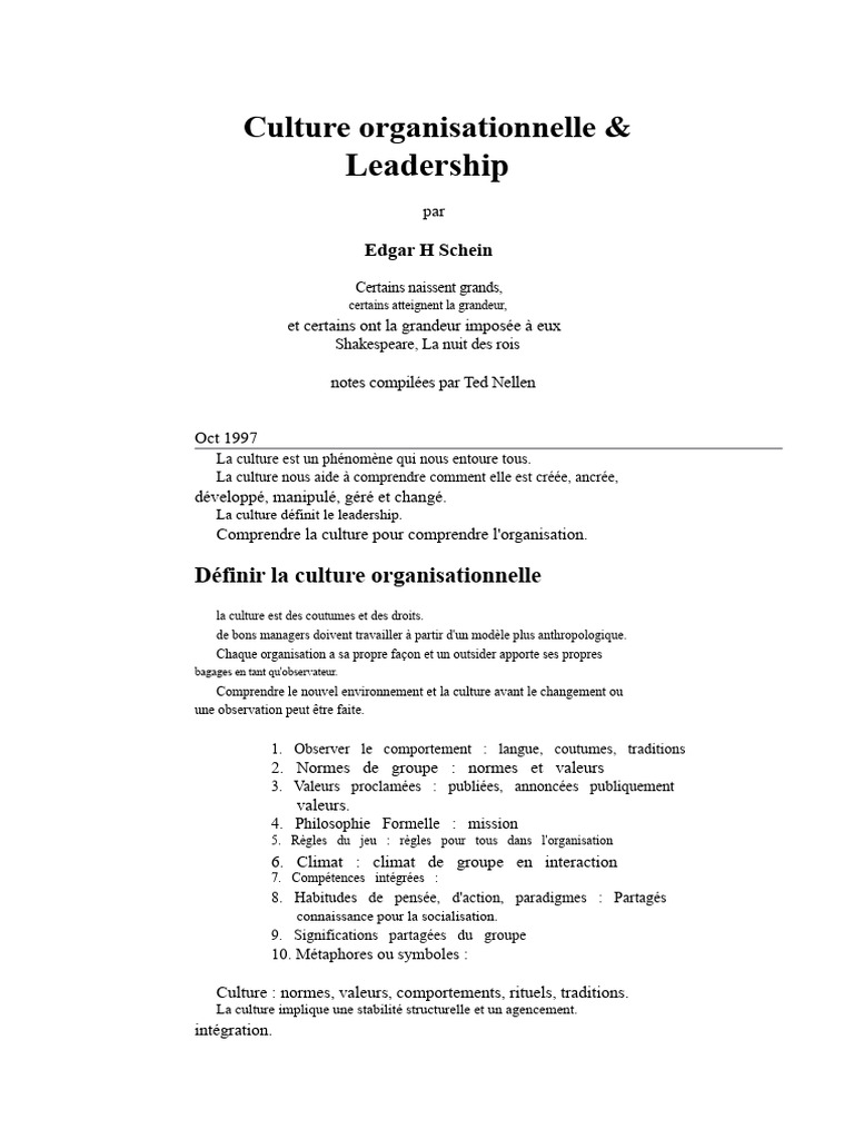 Culture organisationnelle et leadership | PDF | Vérité | La nature