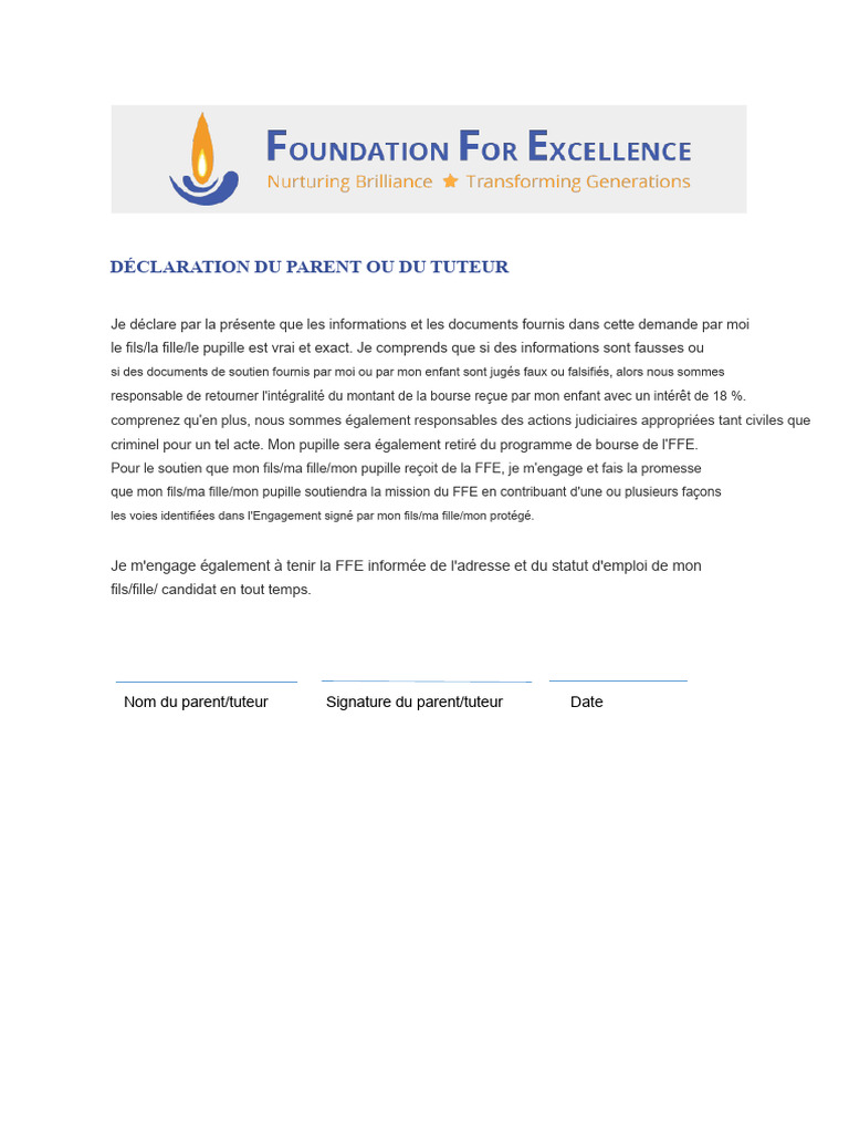 Déclaration de bourse parentale FFE | PDF
