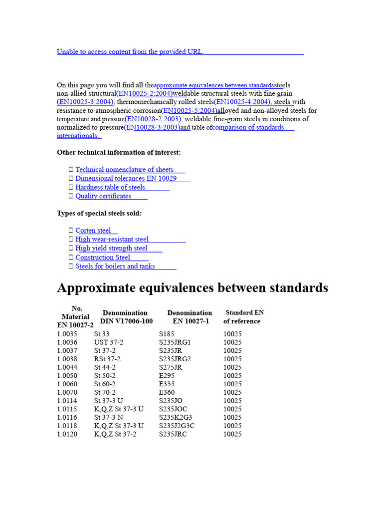 Steel Standards Equivalences Guide | PDF | Steel | Structural Steel