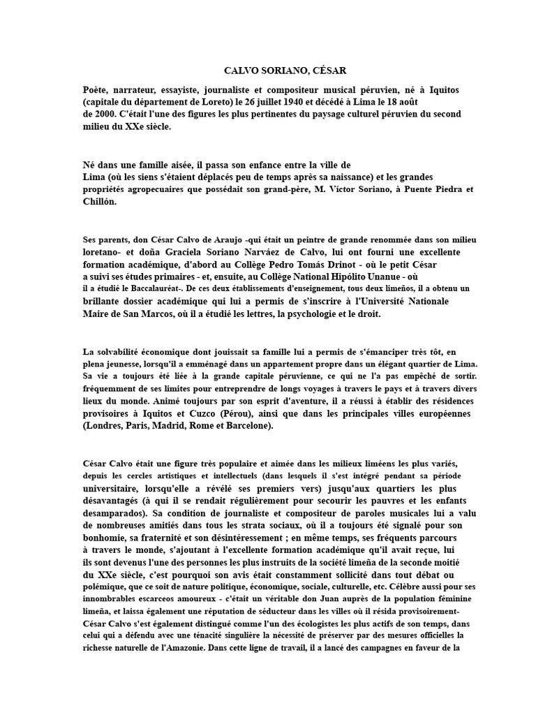 César Calvo : Poète et Journaliste Péruvien | PDF | Pérou | Poésie