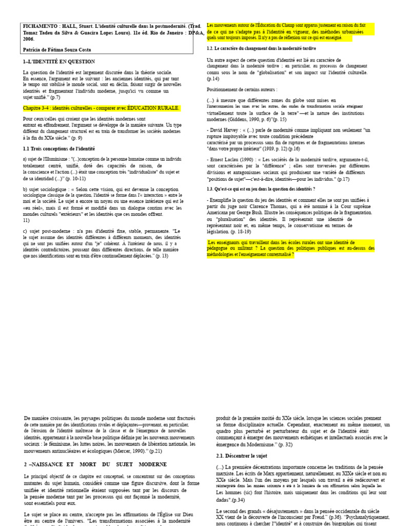 Identités culturelles et modernité tardive | PDF | Identité (Science ...