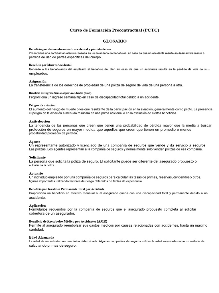 Glosario de Términos de Seguro | PDF | Póliza de seguros | Seguro
