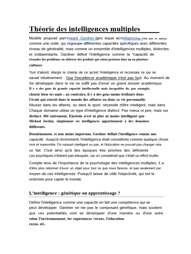 Théorie des intelligences multiples de Gardner | PDF | Intelligence ...