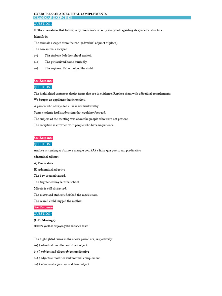 Adnominal Modifiers in Grammar Exercises | PDF | Adjective | Clause