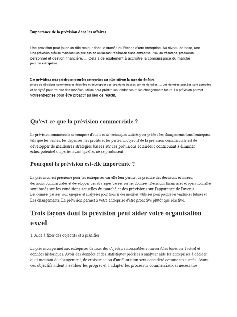 Importance de la prévision en entreprise | PDF | Informatique ...