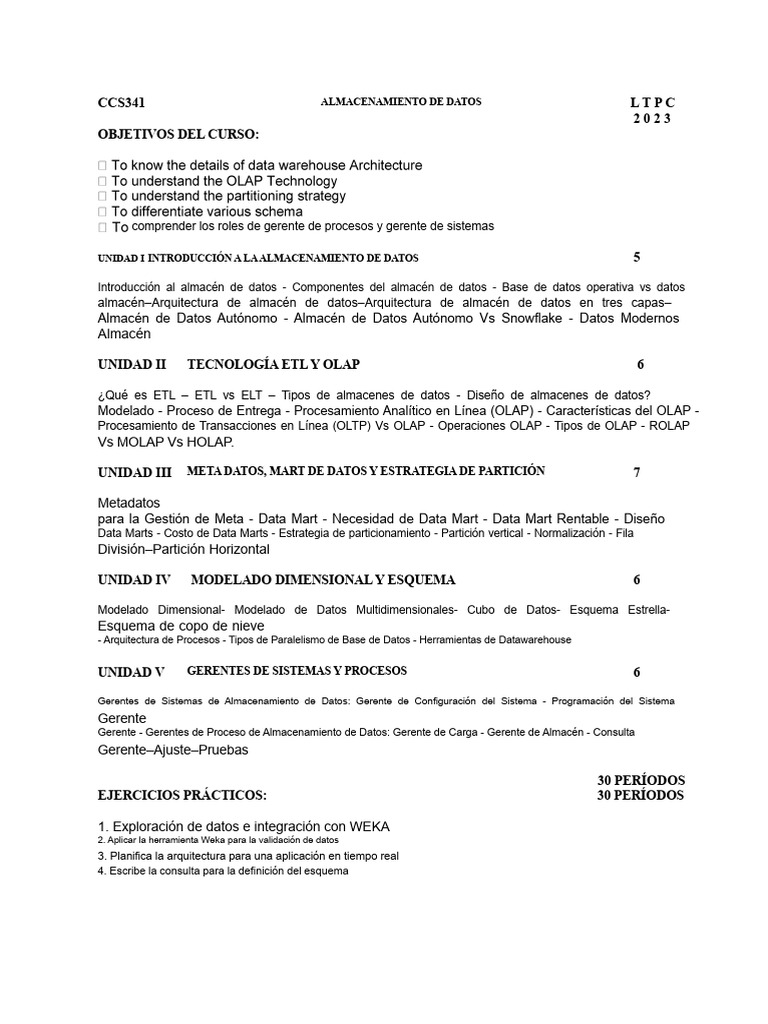 Ccs341 Almacenamiento De Datos Pdf Almacén De Datos Tecnologías