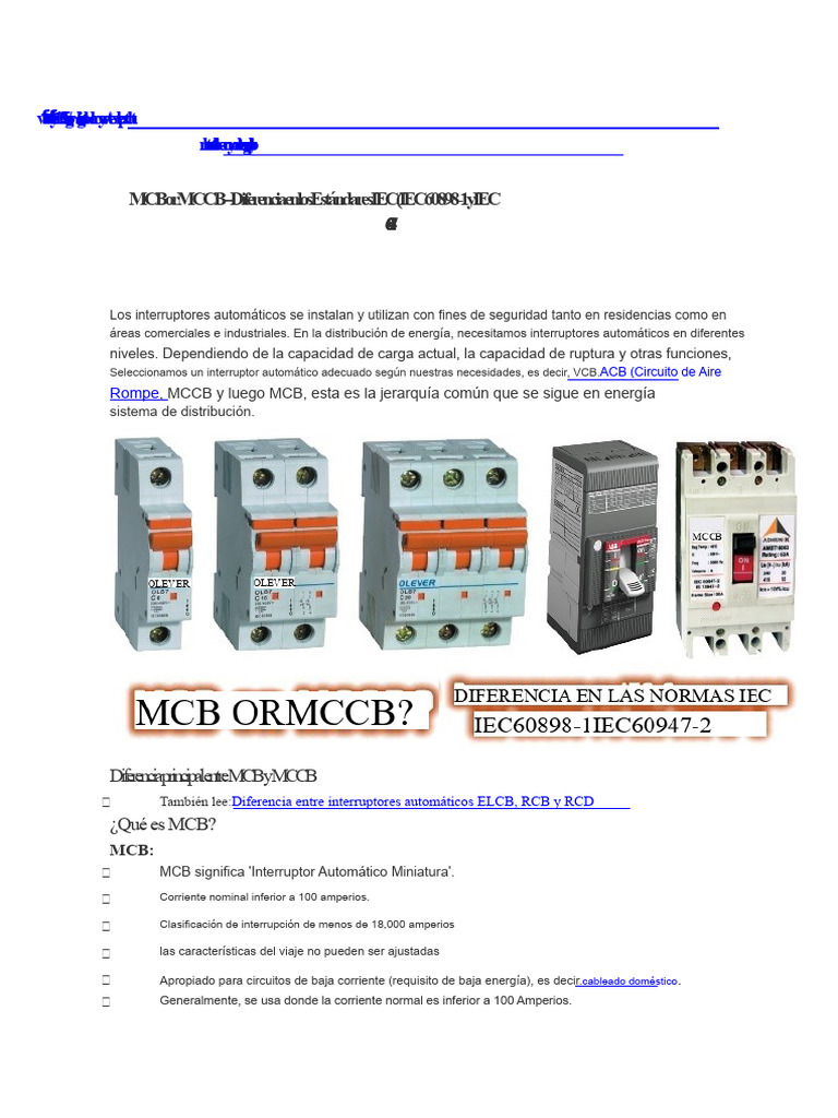 Diferencias entre MCB y MCCB | PDF | Corriente continua | Electricidad