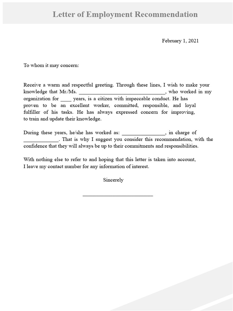 Employment Recommendation Letter Template | PDF