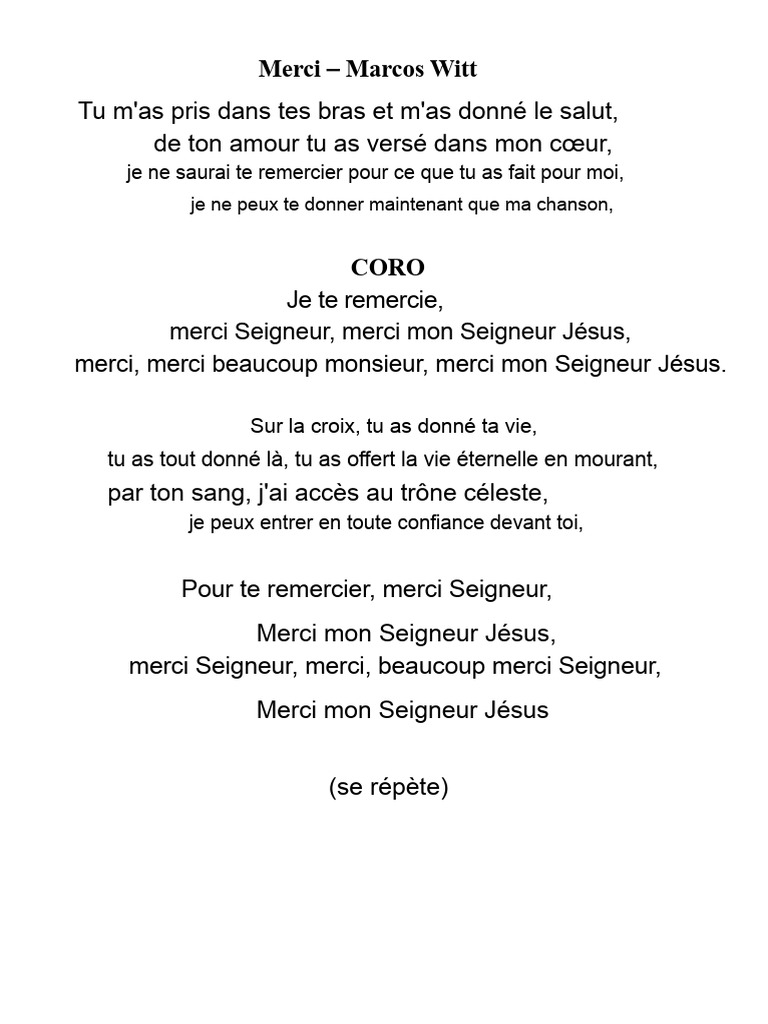 Merci Seigneur, pour ta grâce | PDF