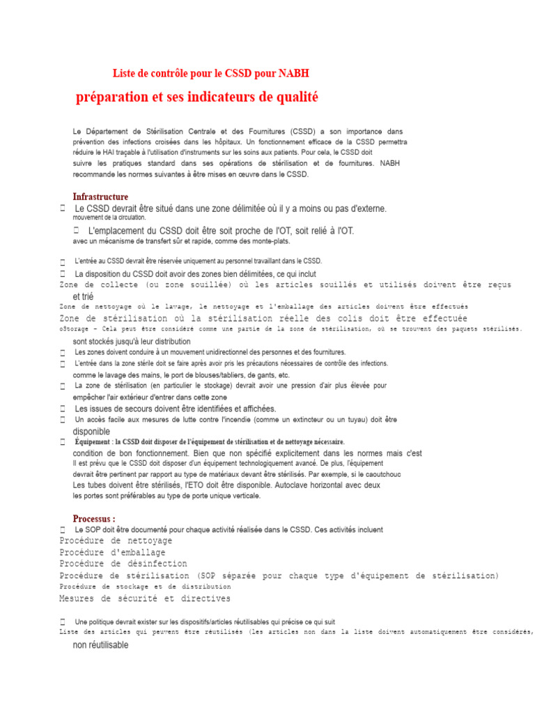 Normes CSSD selon NABH | PDF