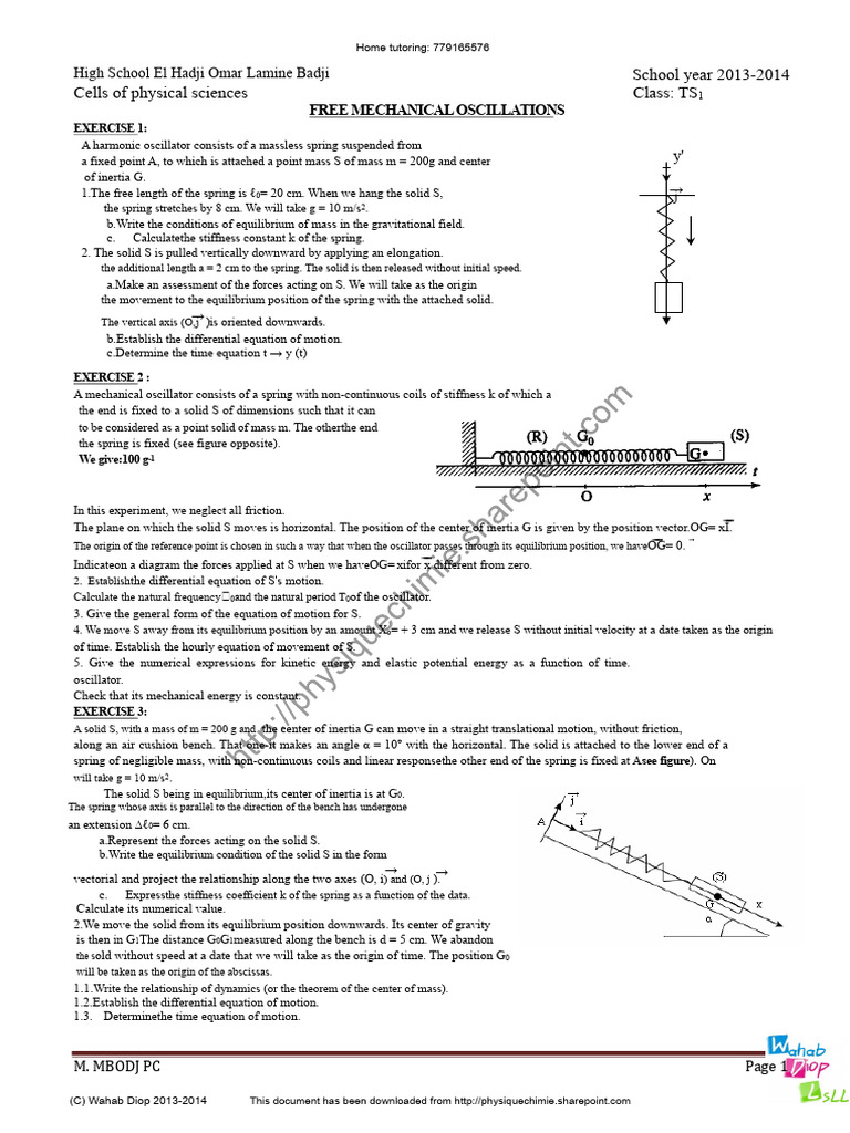 High School Mechanical Oscillations Exercises | PDF | Oscillation ...