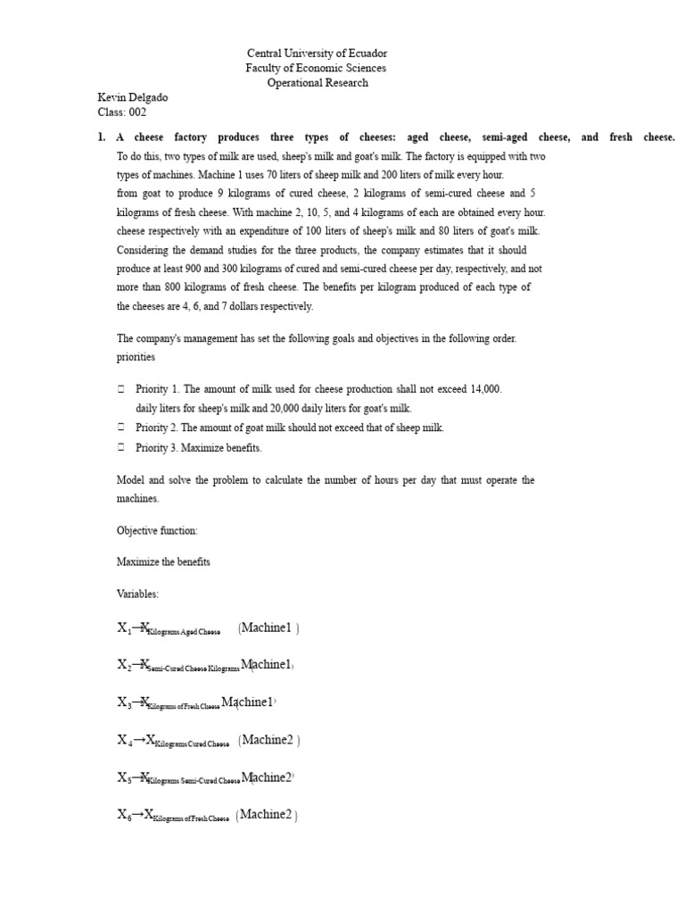 Cheese Production Optimization Model | PDF | Warehouse | Inventory