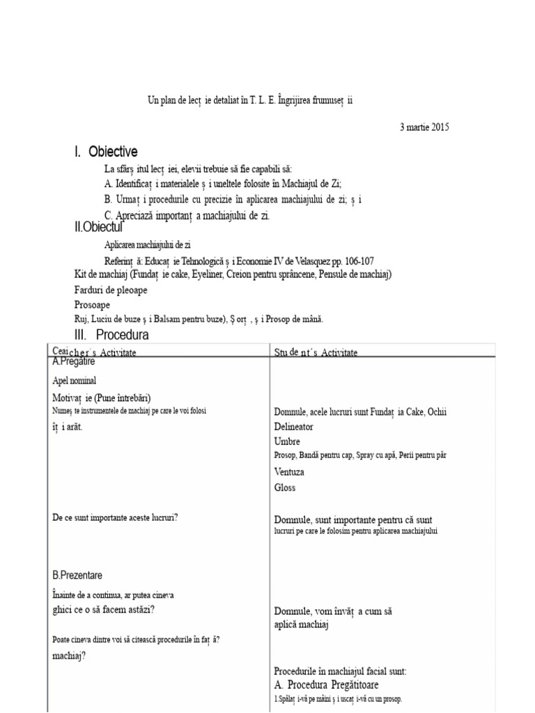 Un Plan de Lectie Detalat in Tle Machiaj 1 | PDF