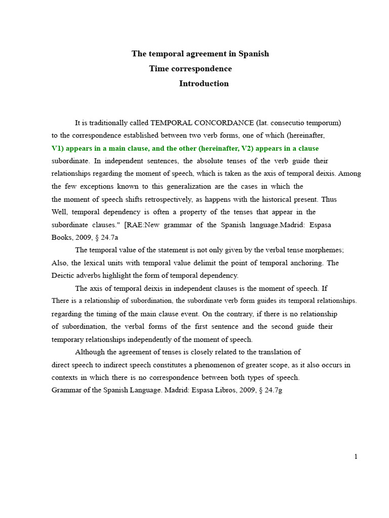 Spanish Temporal Agreement Explained | PDF | Grammatical Tense | Verb