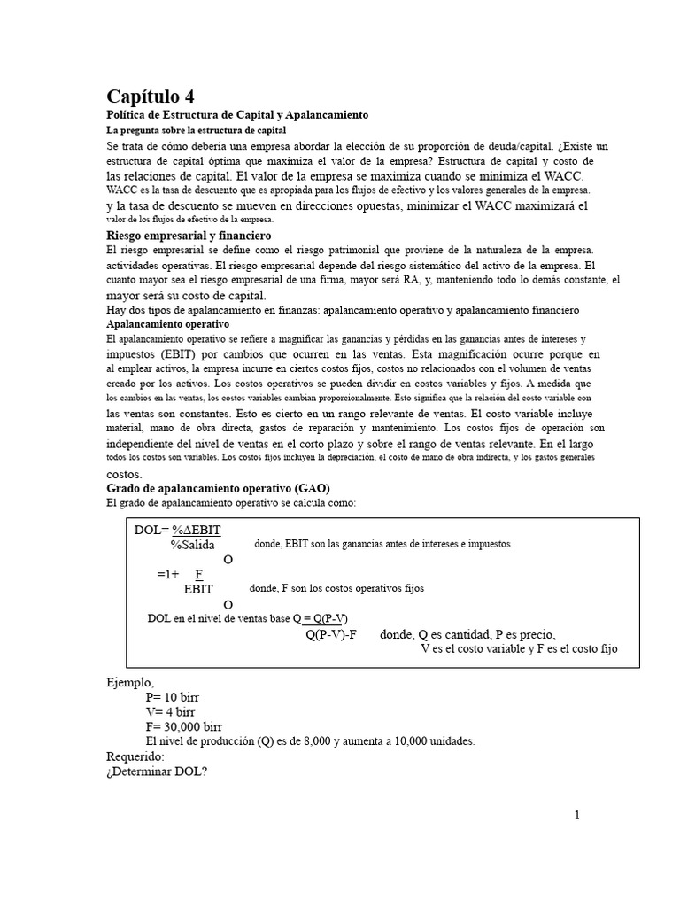 Estructura de Capital y Apalancamiento Financiero | PDF ...