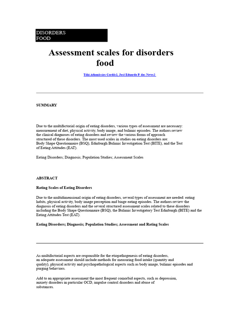 Eating Disorders Assessment Scales Guide | PDF | Eating Disorder ...