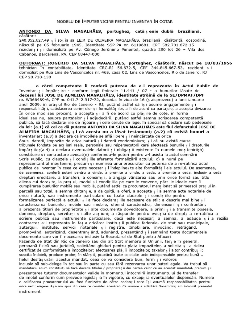 Model de Procurație Pentru Inventar În Oficiul Notarial | PDF