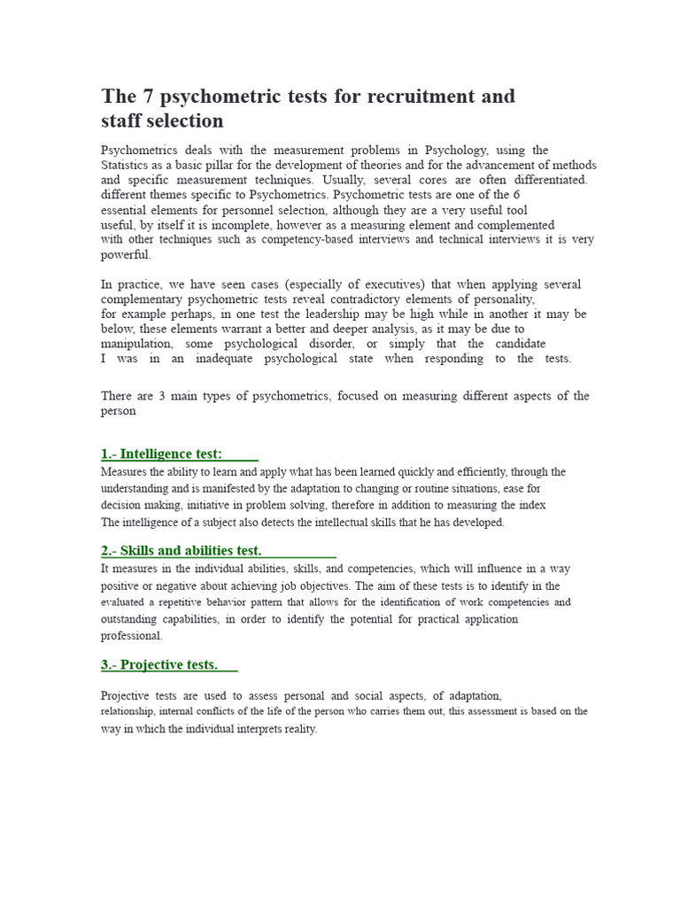 7 Essential Psychometric Tests for Hiring | PDF | Psychometrics ...