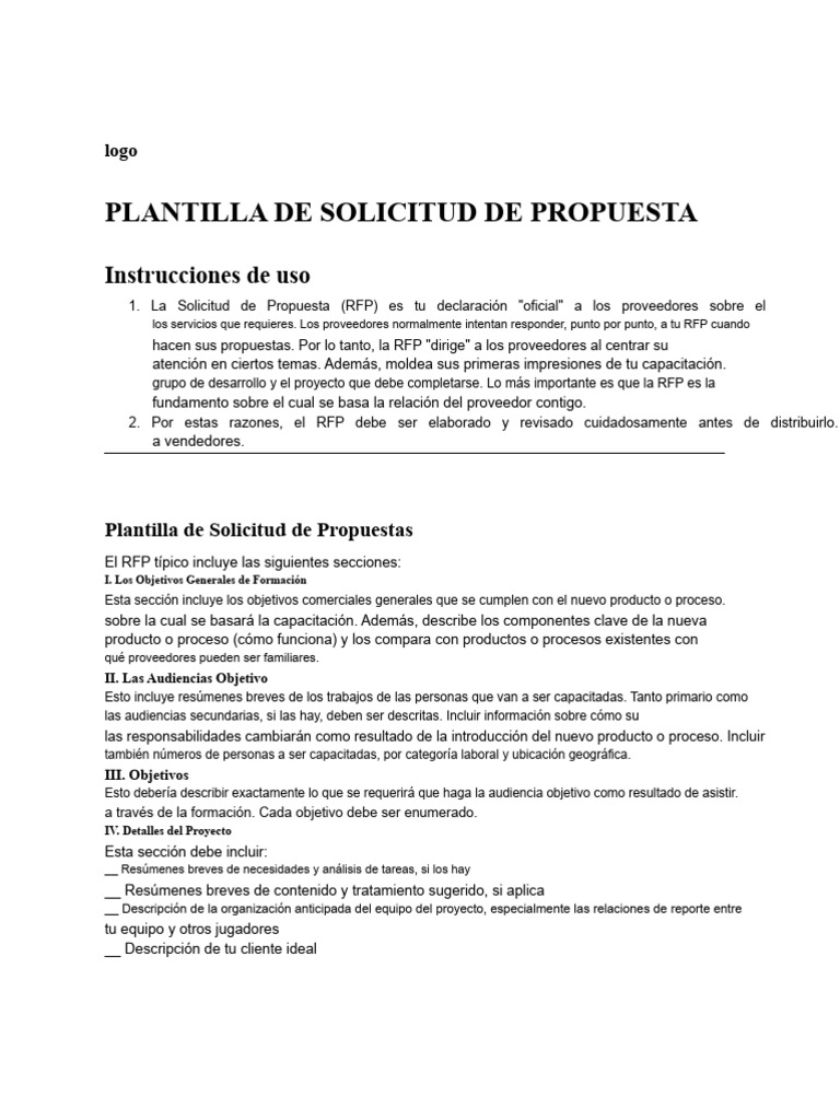 PlantillaDemostración_RFP | PDF | Solicitud de propuesta