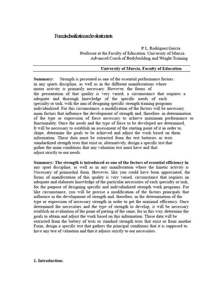Strength Classification and Evaluation Tests | PDF | Muscle Contraction ...