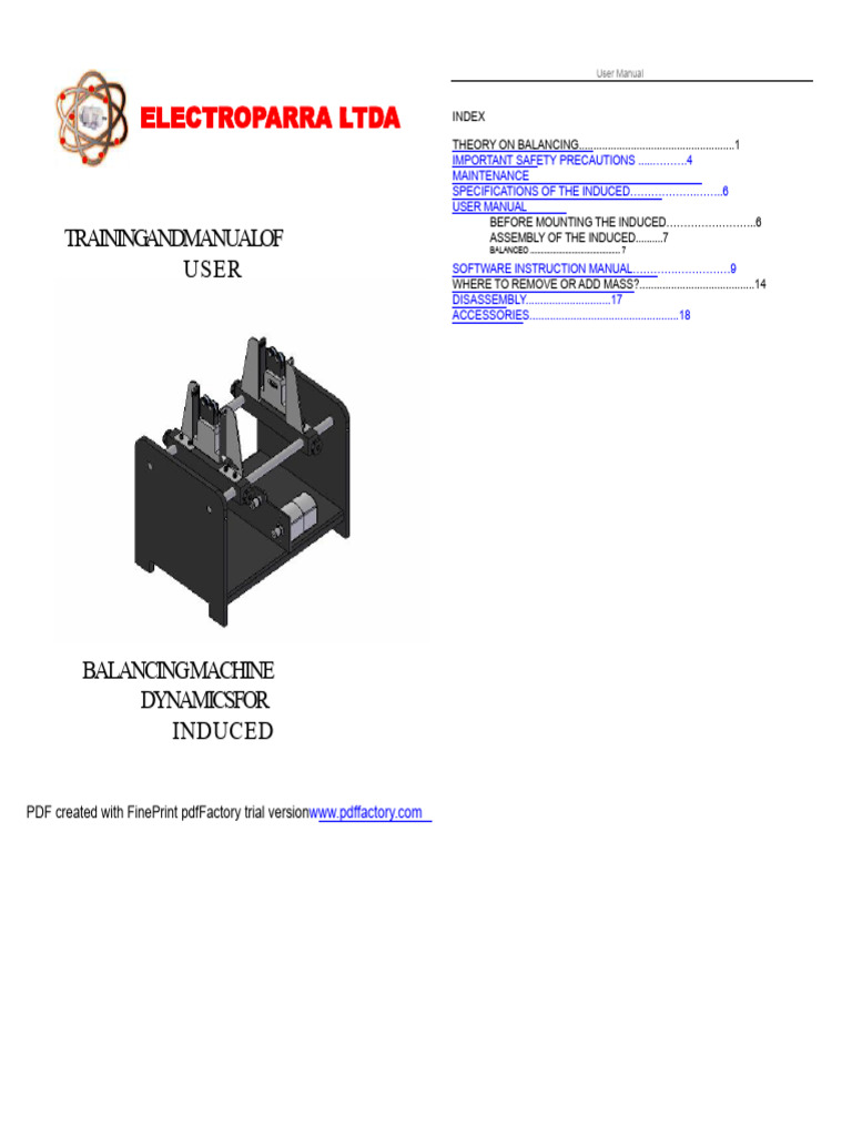 Balancing Machine User Manual | PDF | Rotation | Machines