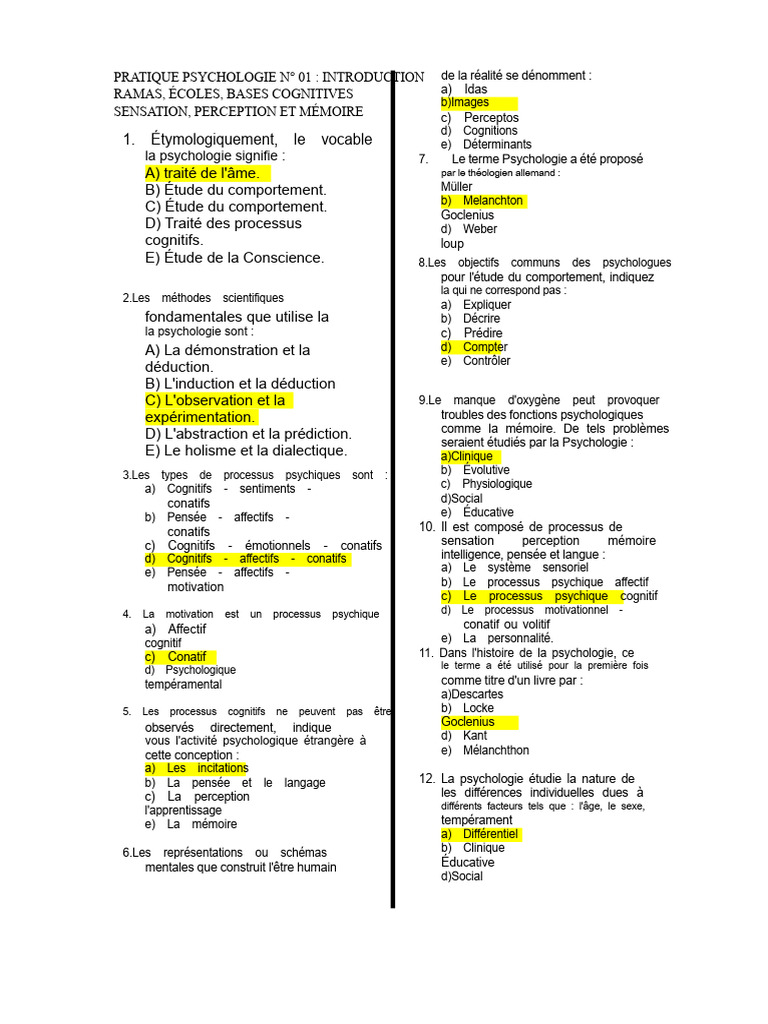 Introduction à la psychologie et ses concepts | PDF | Psychologie | la ...