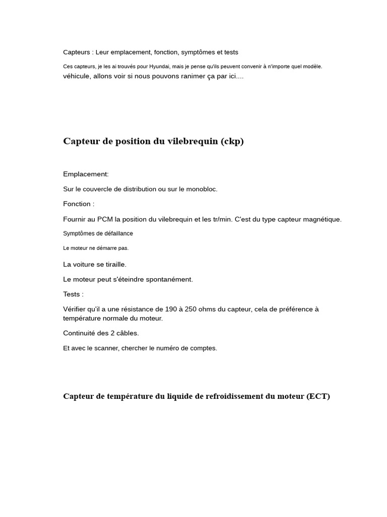 Guide des capteurs automobiles : emplacement et tests | PDF | Allumage ...