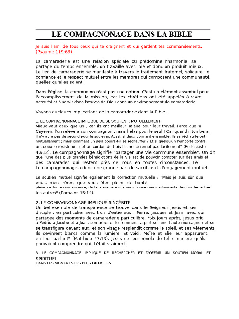 Le Compagnonnage dans la Bible | PDF | Paul l'apôtre | Dieu