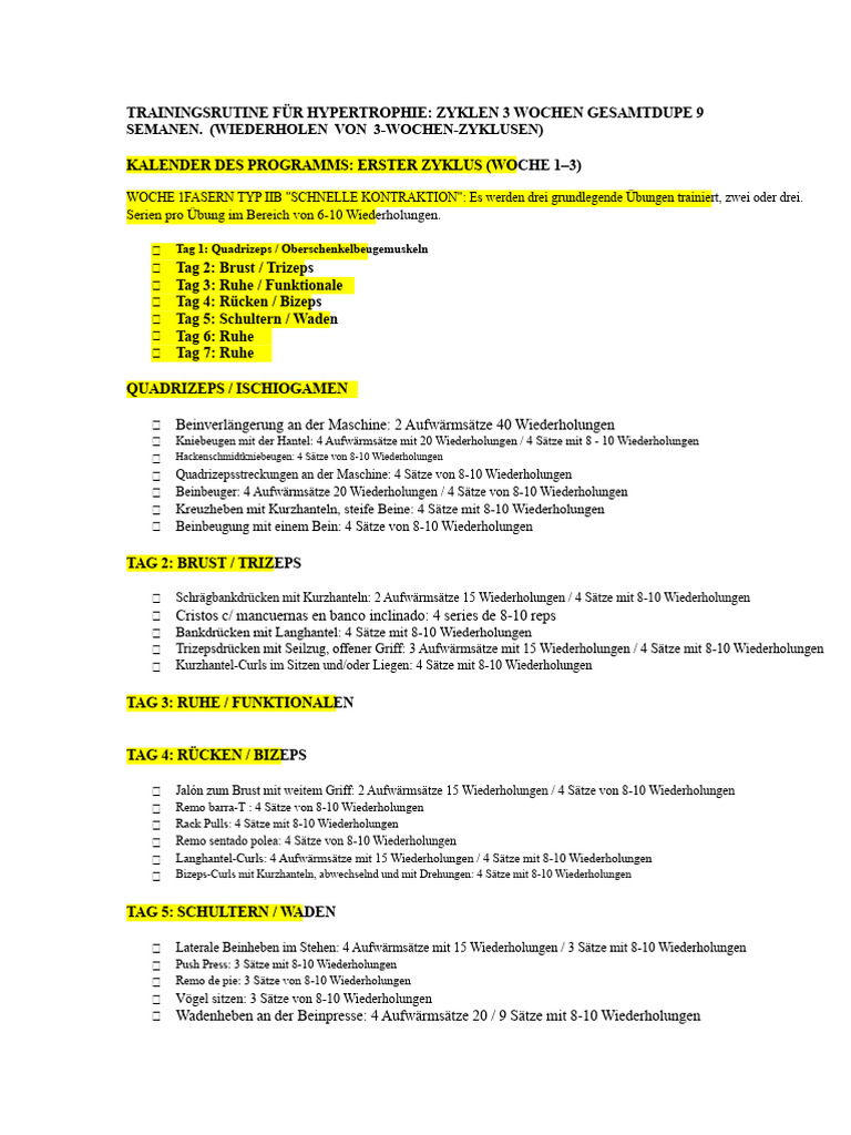 Elite Rutine Y3t Training Für Hypertrophie 9 Wochen | PDF