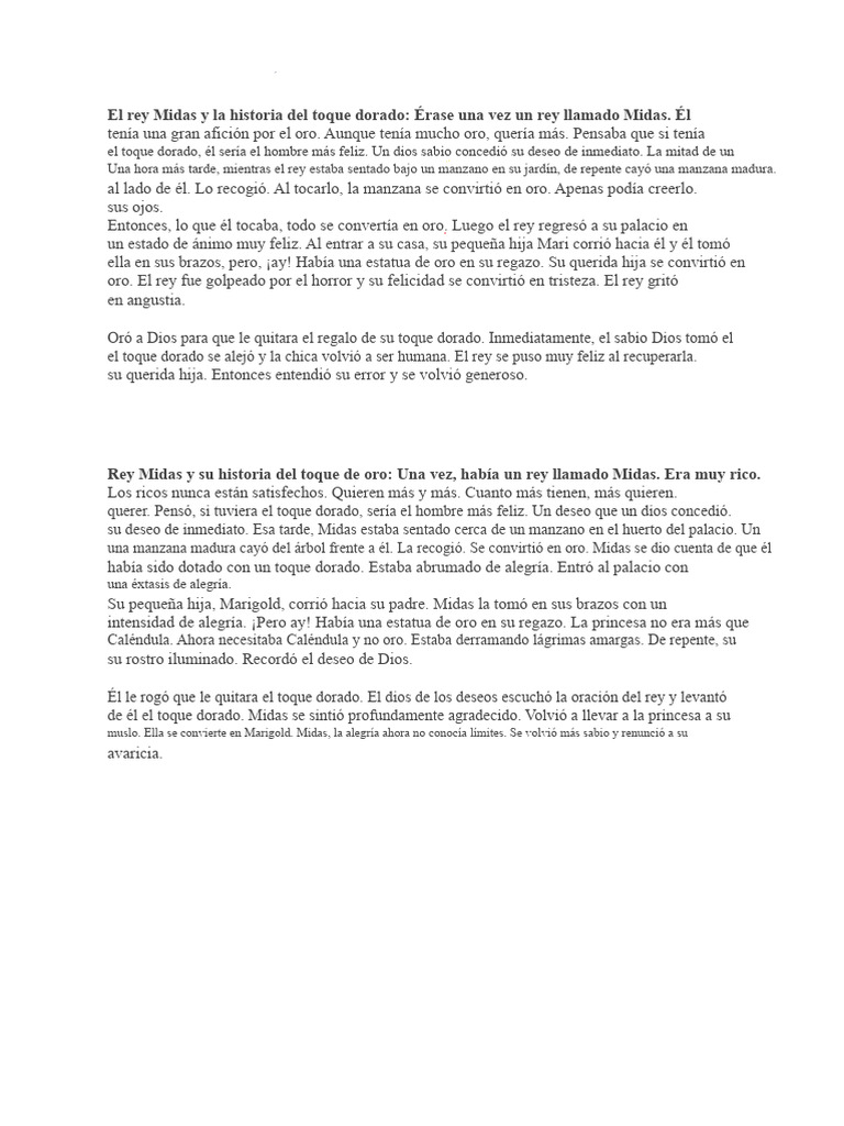 La historia del Rey Midas y el toque dorado | PDF | Codicia