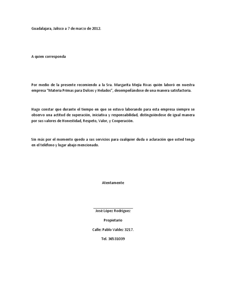 Carta De Recomendacion Laboral Word - Lock Down y